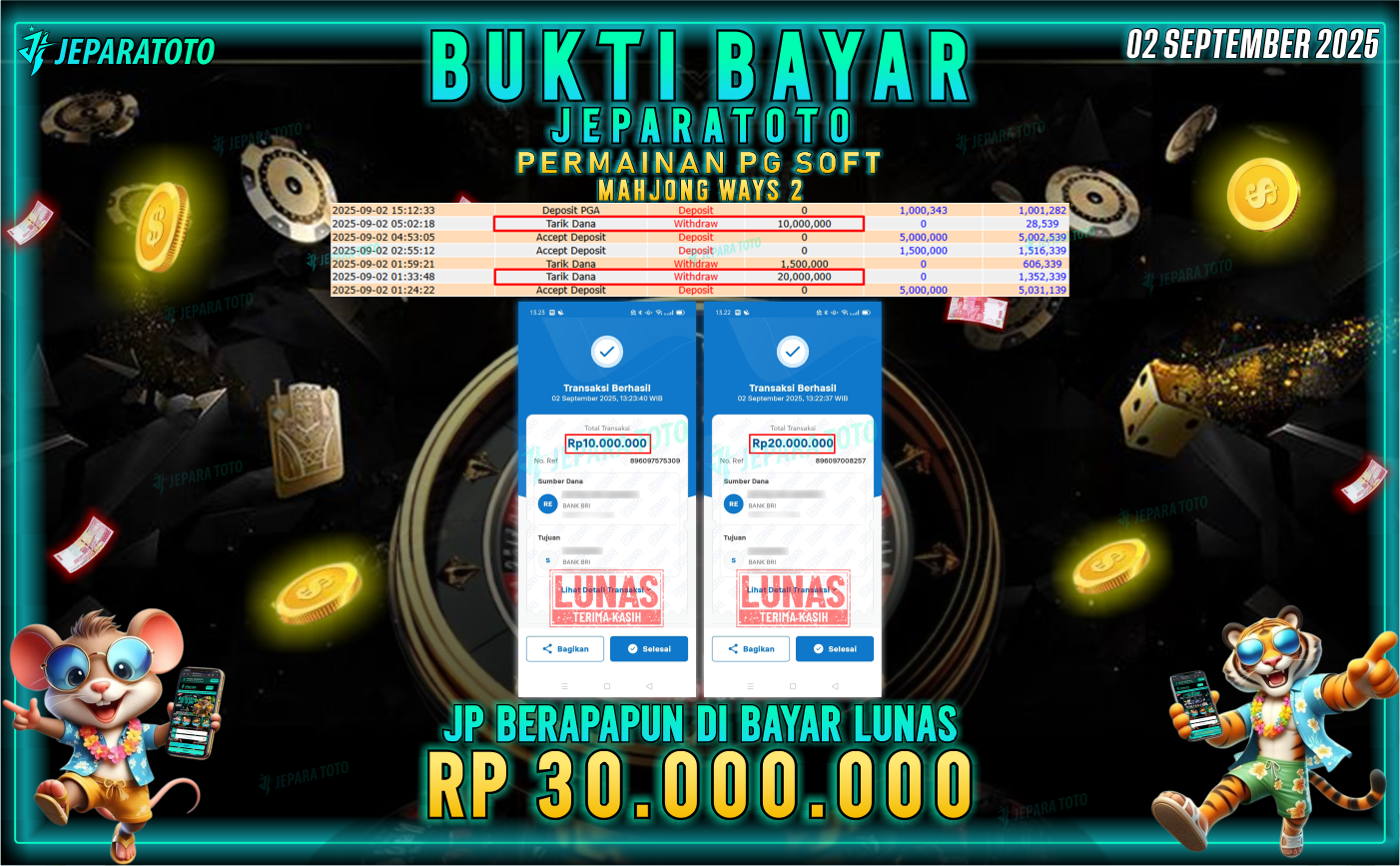 BUKTI KEMENANGAN MEMBER JEPARATOTO | MAHJONG WAYS 2