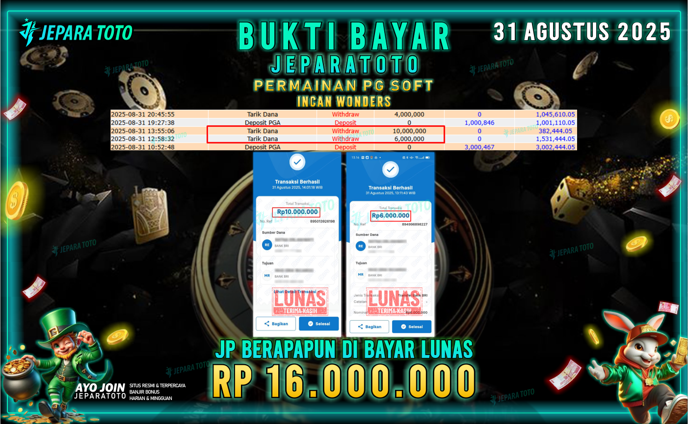 BUKTI KEMENANGAN MEMBER JEPARATOTO | INCAN WONDERS