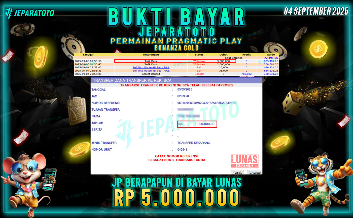 BUKTI KEMENANGAN MEMBER JEPARATOTO | BONANZA GOLD