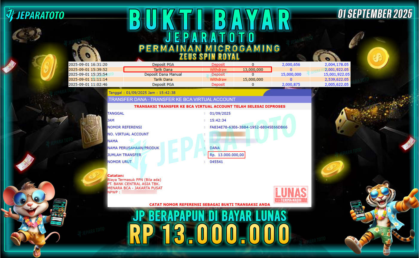 BUKTI KEMENANGAN MEMBER JEPARATOTO | ZEUS SPIN ROYAL