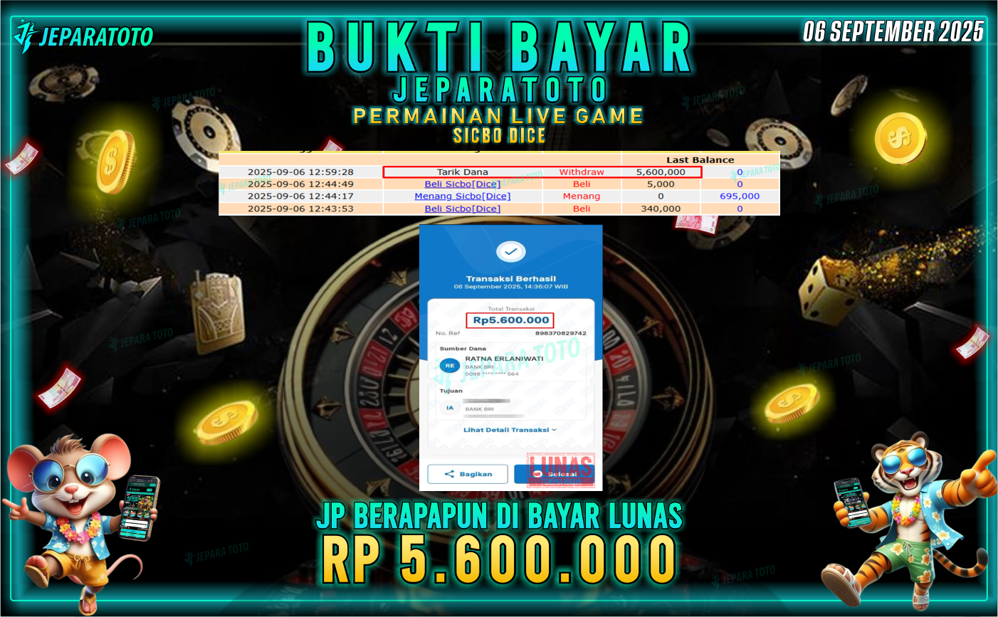 BUKTI KEMENANGAN MEMBER JEPARATOTO | SICBO DICE