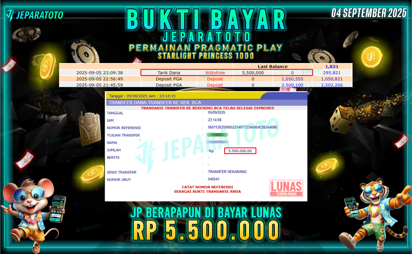 BUKTI KEMENANGAN MEMBER JEPARATOTO | STARLIGHT PRINCESS 1000