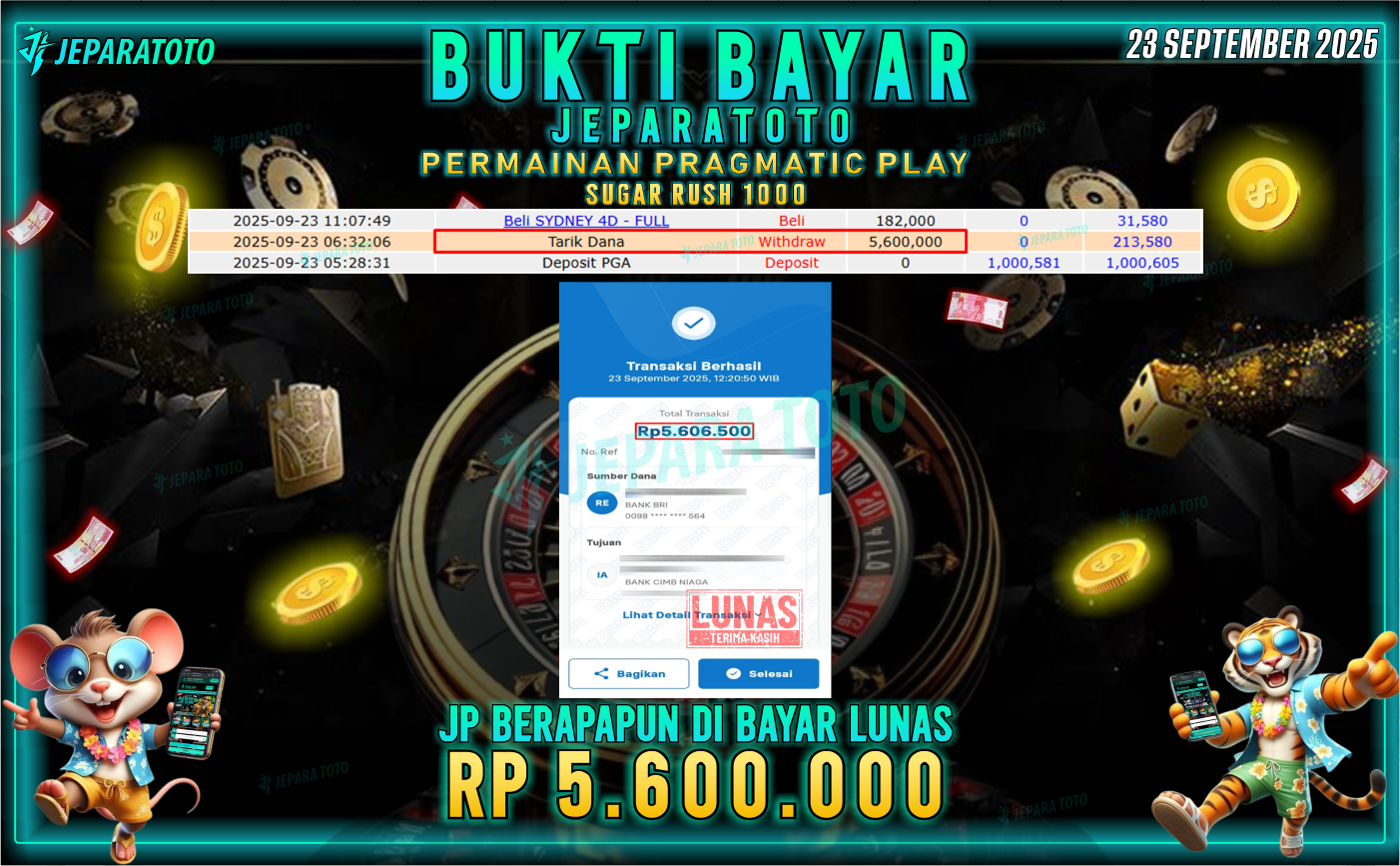 BUKTI KEMENANGAN MEMBER JEPARATOTO | SUGAR RUSH 1000