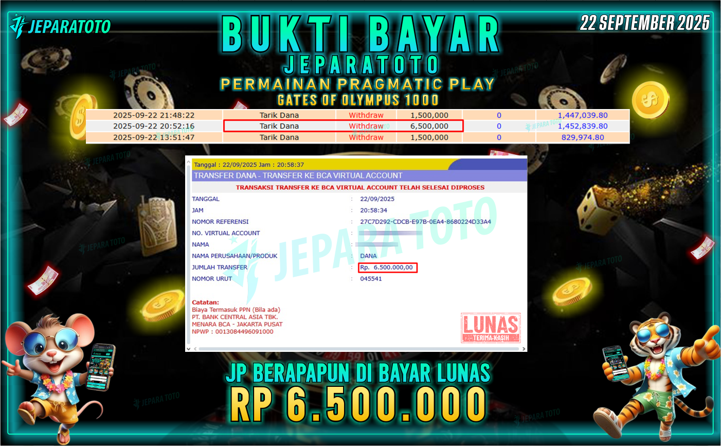 BUKTI KEMENANGAN MEMBER JEPARATOTO | GATES OF OLYMPUS 1000