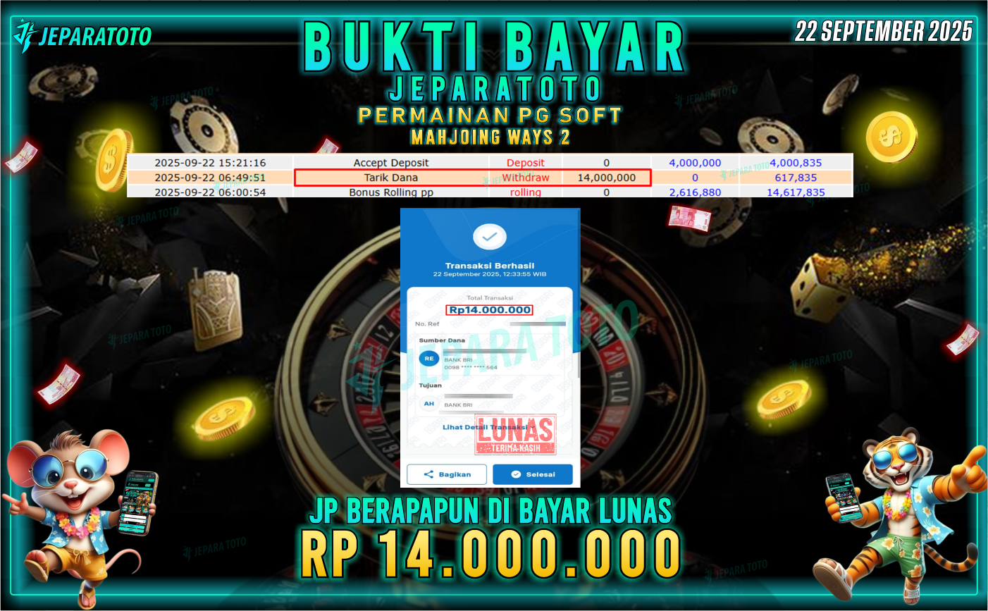 BUKTI KEMENANGAN MEMBER JEPARATOTO | MAHJONG WAYS 2