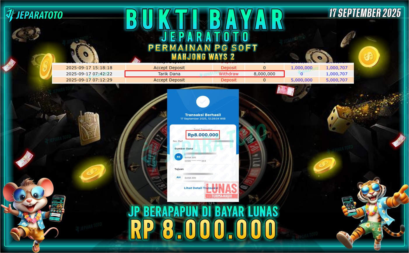BUKTI KEMENANGAN MEMBER JEPARATOTO | MAHJONG WAYS 2