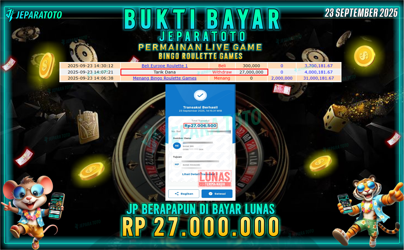 BUKTI KEMENANGAN MEMBER JEPARATOTO | BINGO ROULETTE GAMES