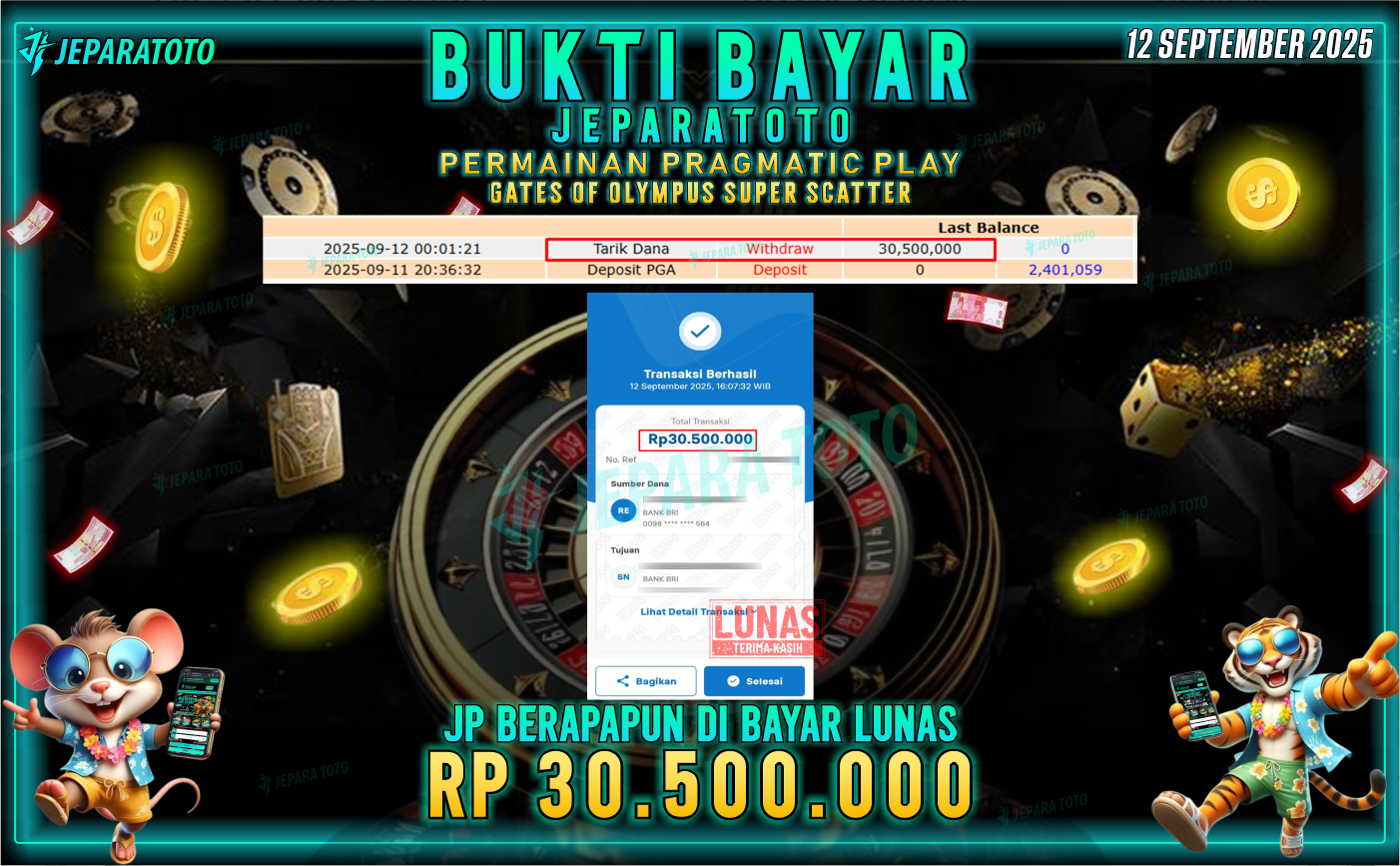 BUKTI KEMENANGAN MEMBER JEPARATOTO | GATES OF OLYMPUS SUPER SCATTER