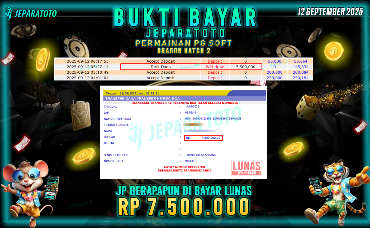 BUKTI KEMENANGAN MEMBER JEPARATOTO | DRAGON HATCH 2