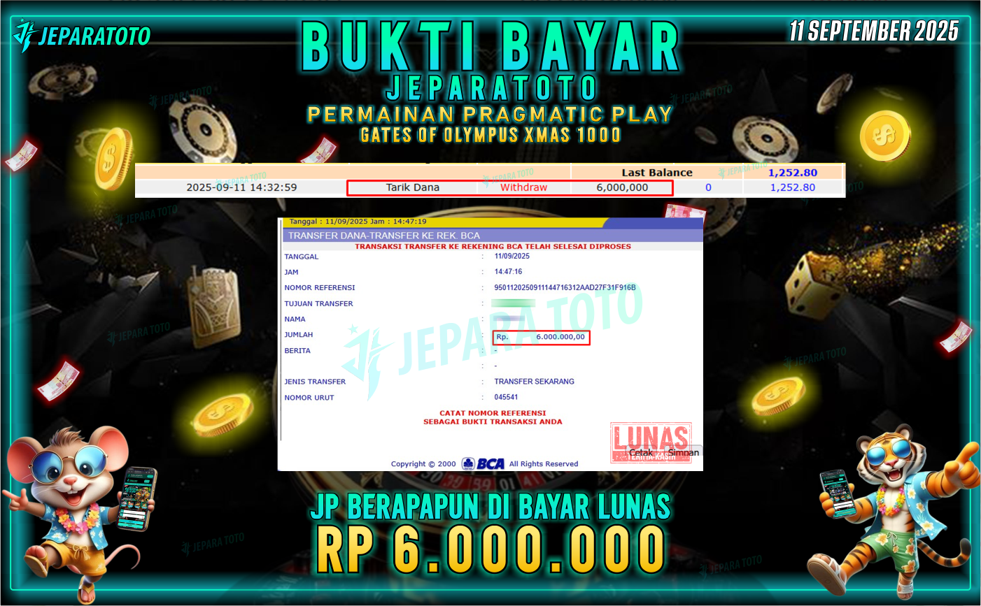 BUKTI KEMENANGAN MEMBER JEPARATOTO | GATES OF OLYMPUS XMAS 1000