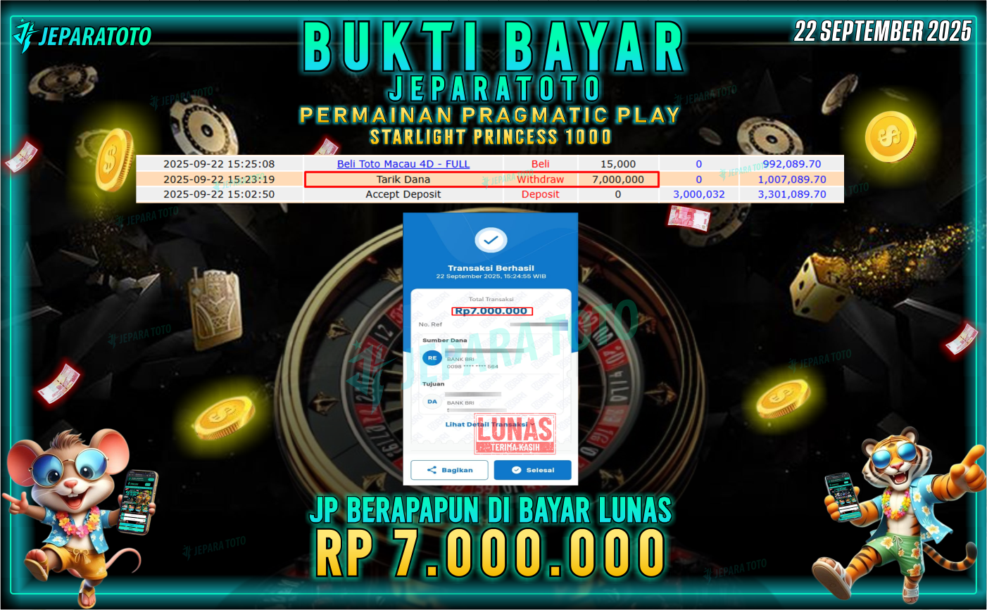 BUKTI KEMENANGAN MEMBER JEPARATOTO | STARLIGHT PRINCESS 1000