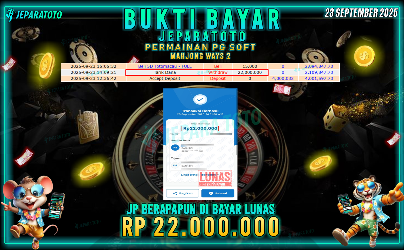 BUKTI KEMENANGAN MEMBER JEPARATOTO | MAHJONG WAYS 2