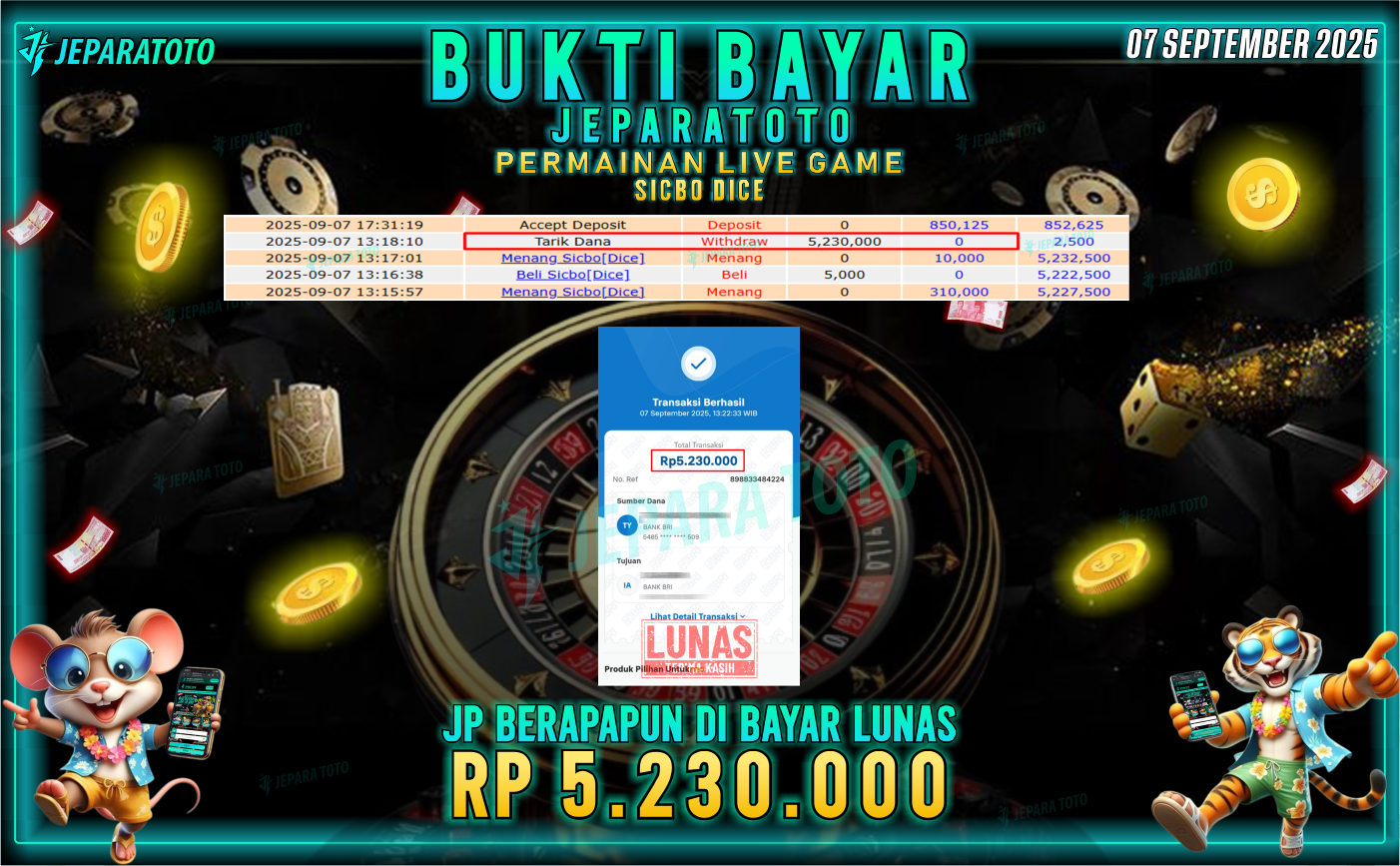 BUKTI KEMENANGAN MEMBER JEPARATOTO | SICBO DICE