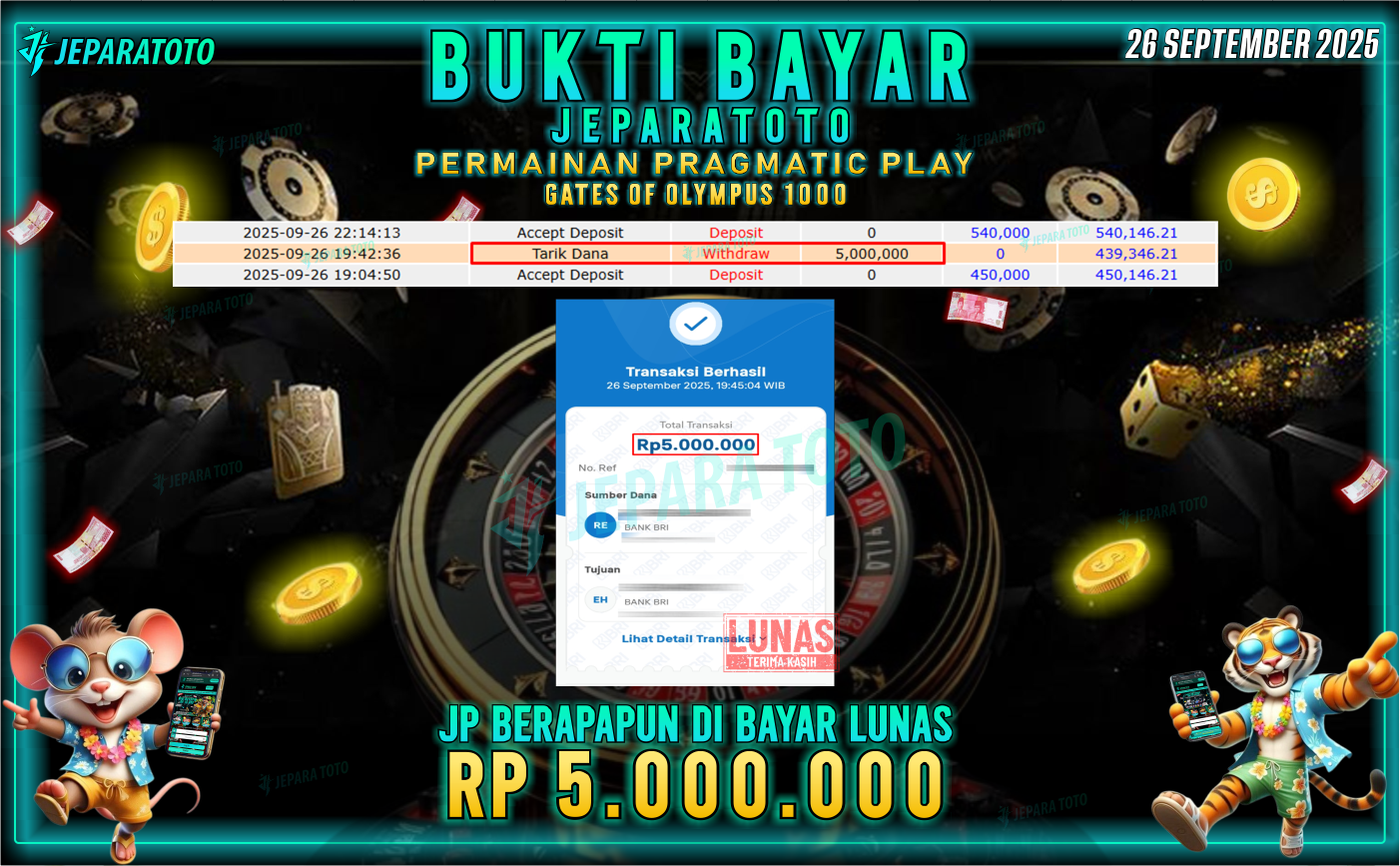 BUKTI KEMENANGAN MEMBER JEPARATOTO | GATES OF OLYMPUS 1000