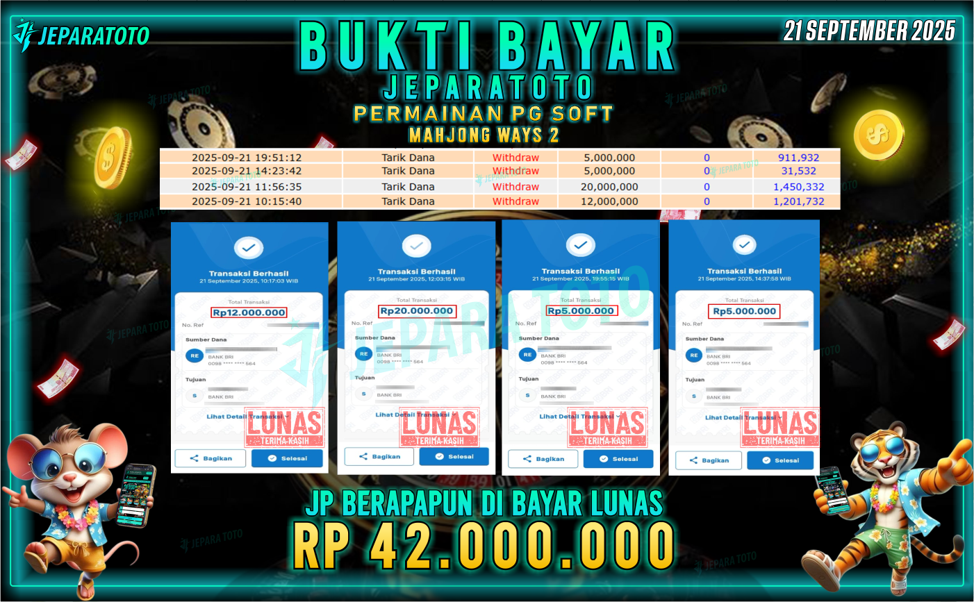 BUKTI KEMENANGAN MEMBER JEPARATOTO | MAHJONG WAYS 2