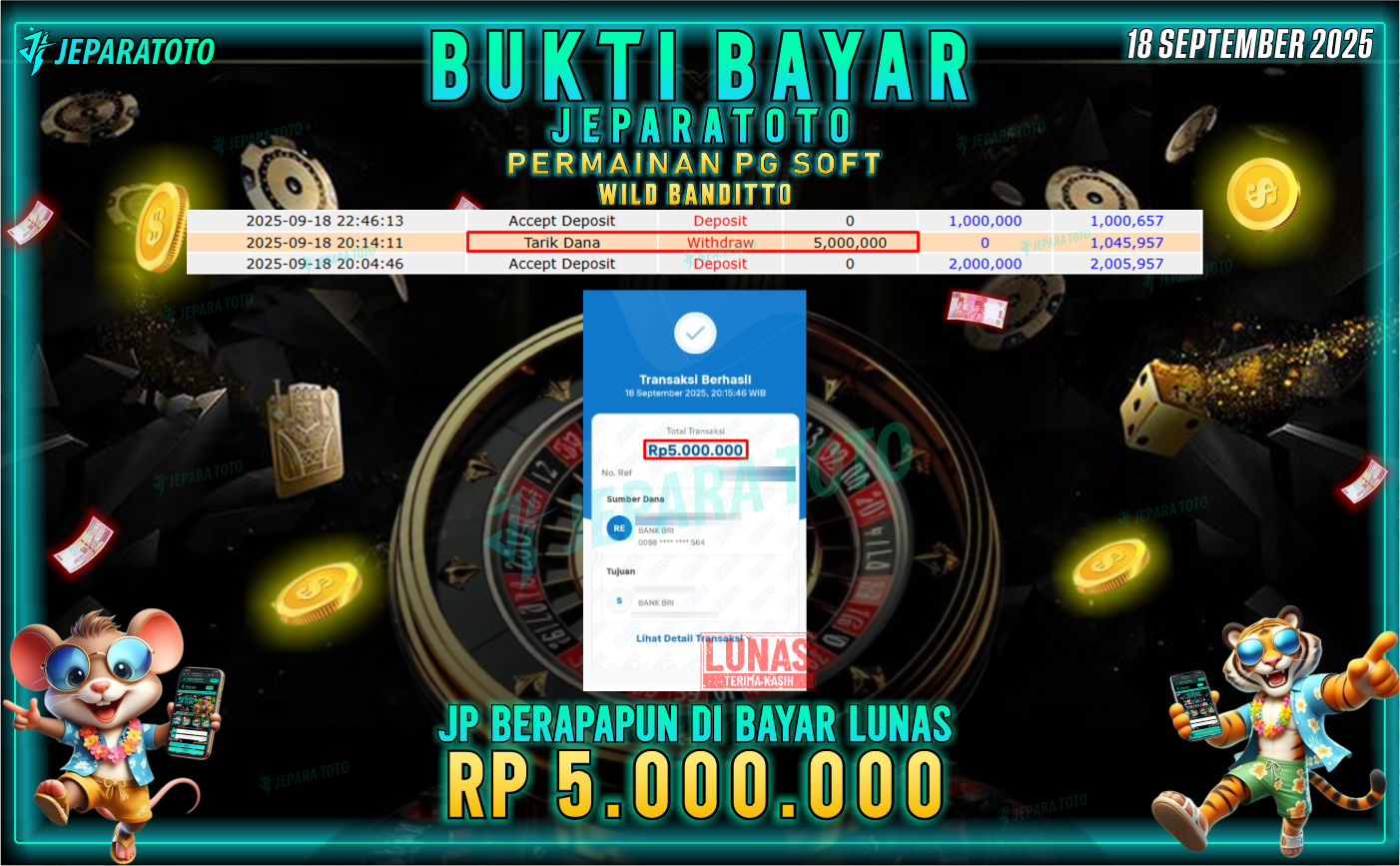 BUKTI KEMENANGAN MEMBER JEPARATOTO | WILD BANDITTO