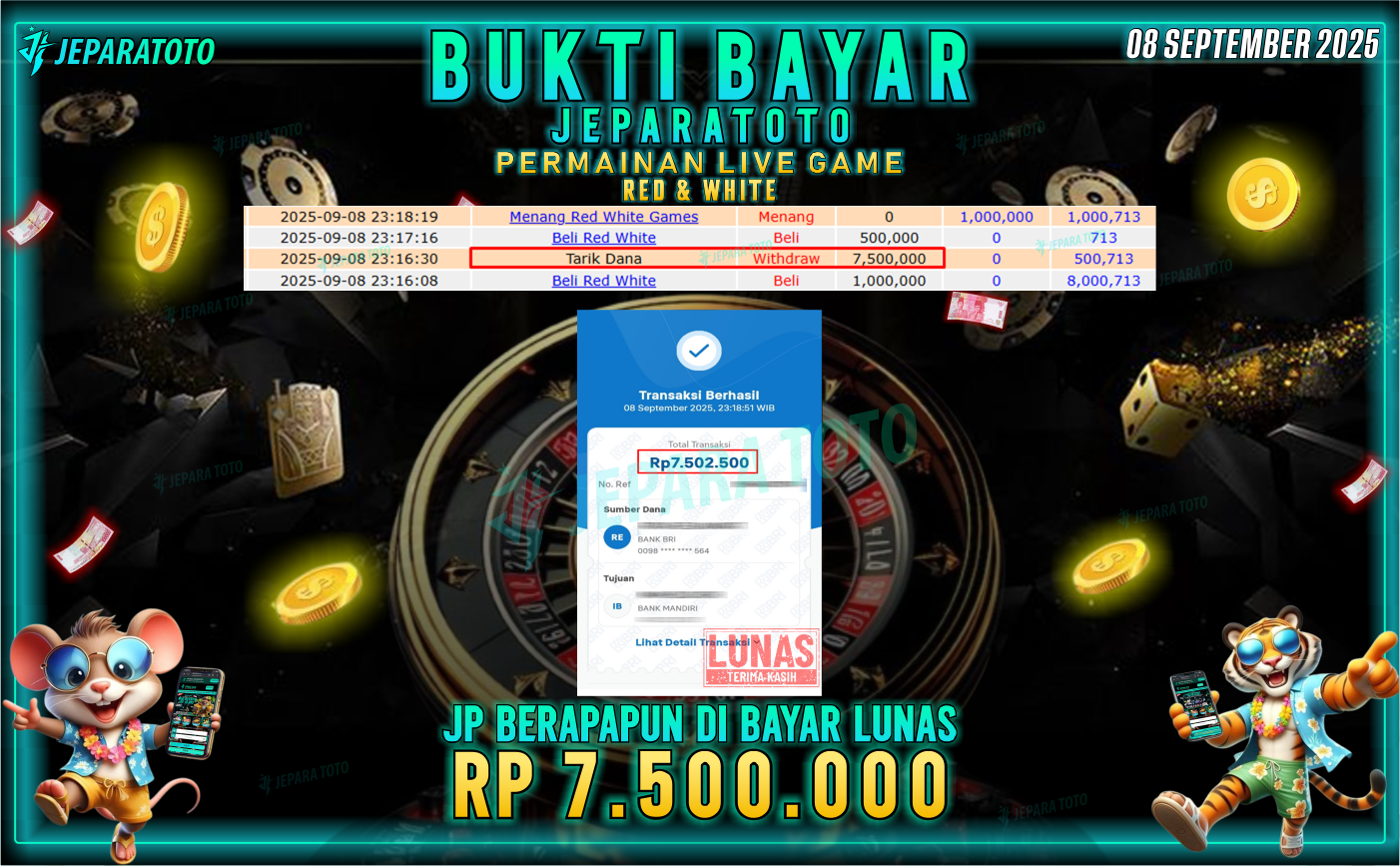BUKTI KEMENANGAN MEMBER JEPARATOTO |  RED & WHITE