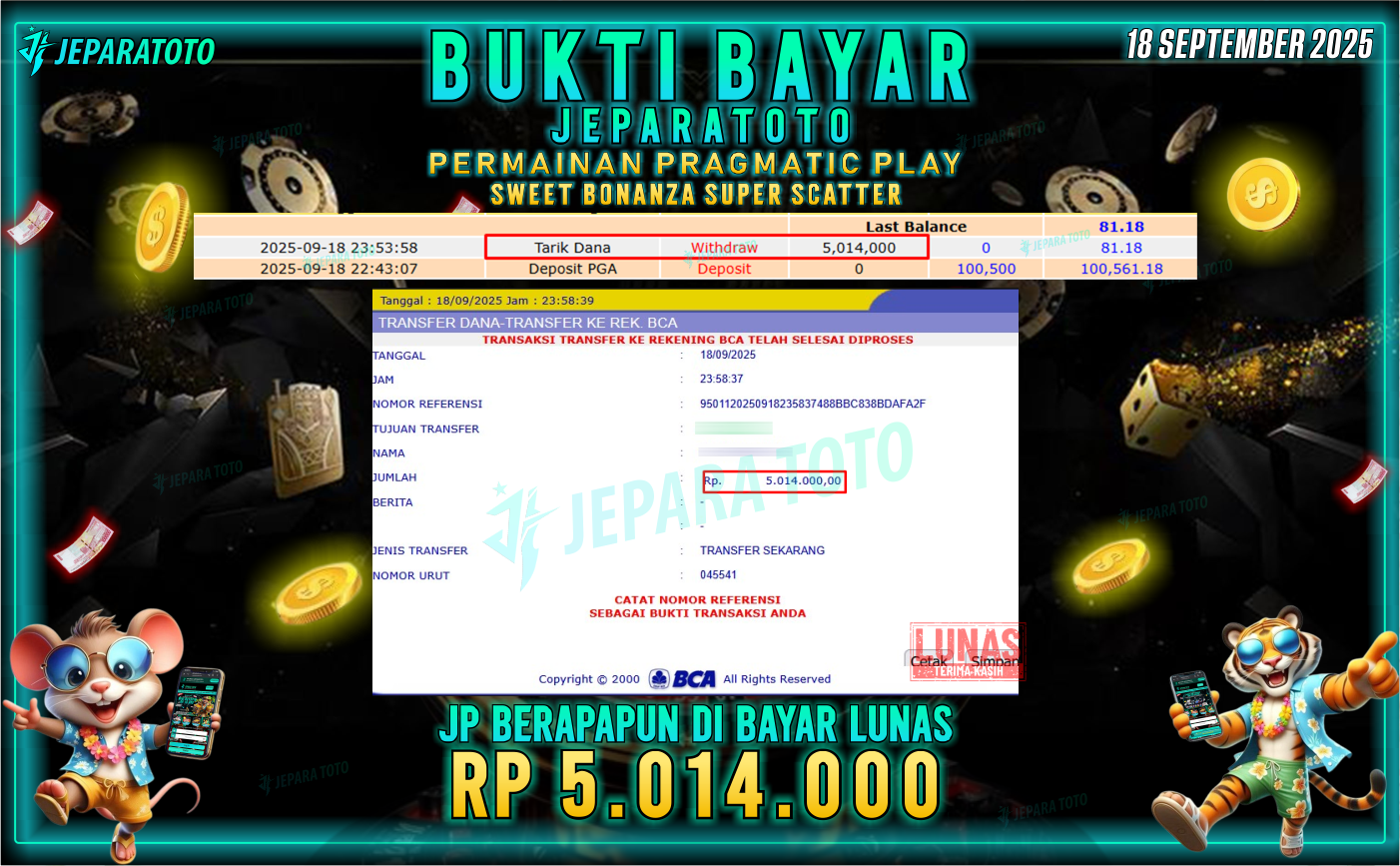 BUKTI KEMENANGAN MEMBER JEPARATOTO | SWEET BONANZA SUPER SCATTER