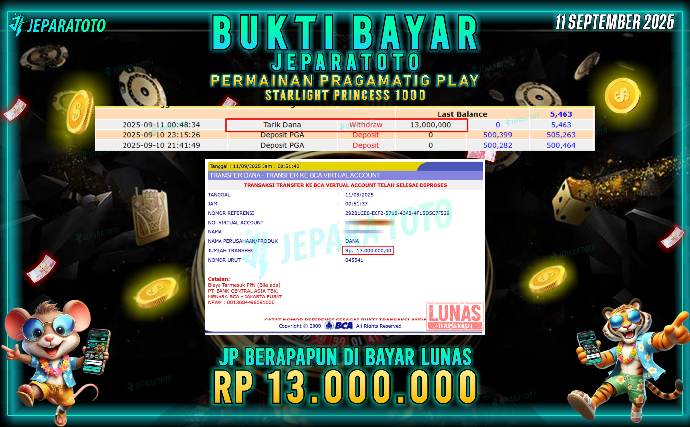 BUKTI KEMENANGAN MEMBER JEPARATOTO | STARLIGHT PRINCESS 1000