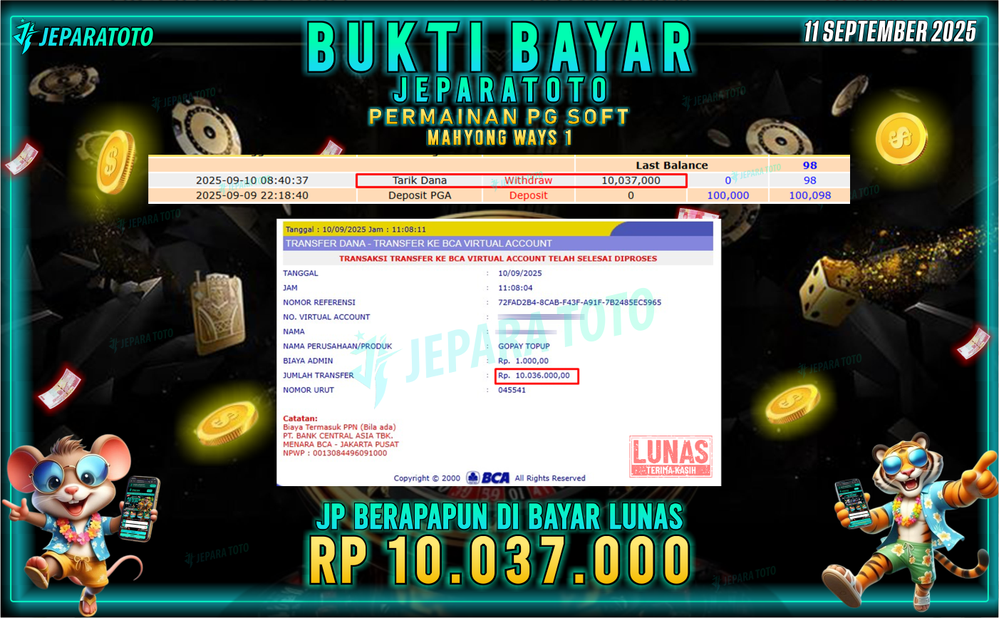 BUKTI KEMENANGAN MEMBER JEPARATOTO | MAHYONG WAYS 1