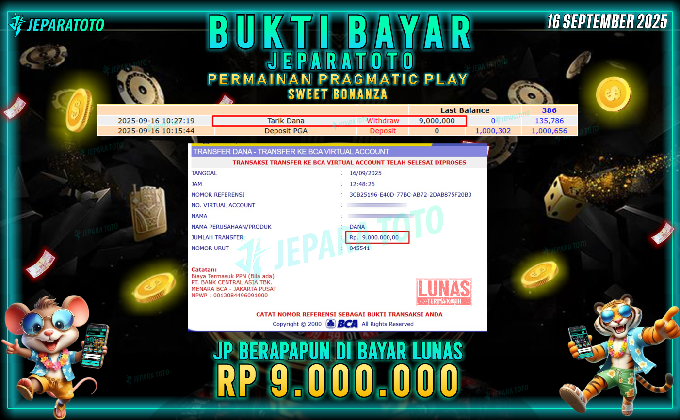 BUKTI KEMENANGAN MEMBER JEPARATOTO | SWEET BONANZA