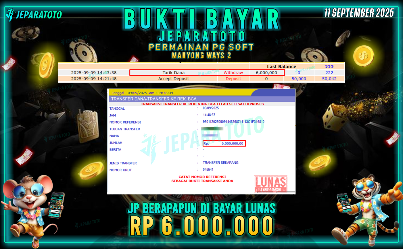 BUKTI KEMENANGAN MEMBER JEPARATOTO | MAHYONG WAYS 2