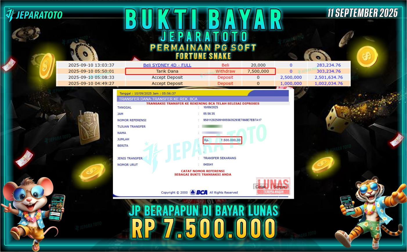 BUKTI KEMENANGAN MEMBER JEPARATOTO | FORTUNE SNAKE