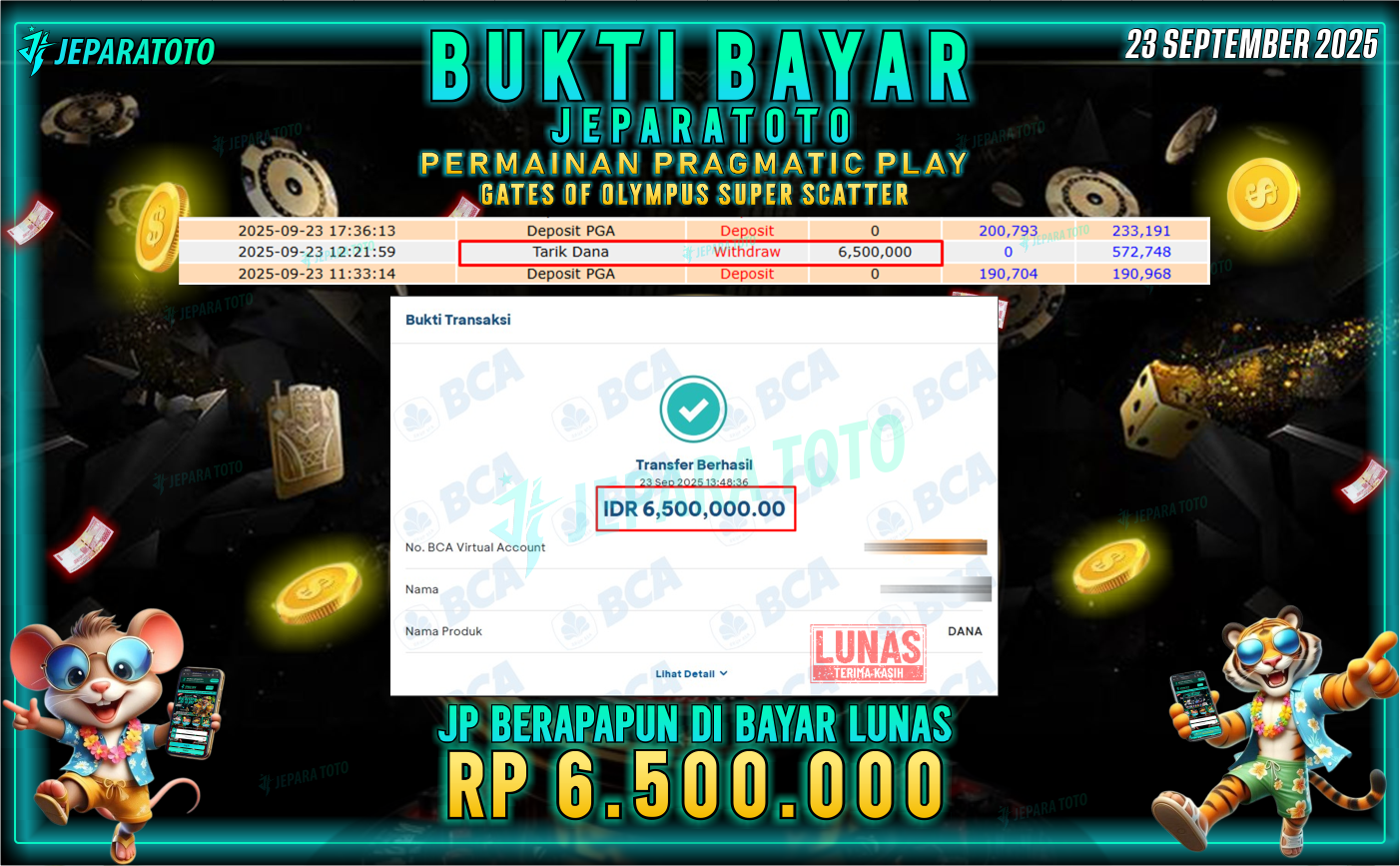 BUKTI KEMENANGAN MEMBER JEPARATOTO | GATES OF OLYMPUS SUPER SCATTER