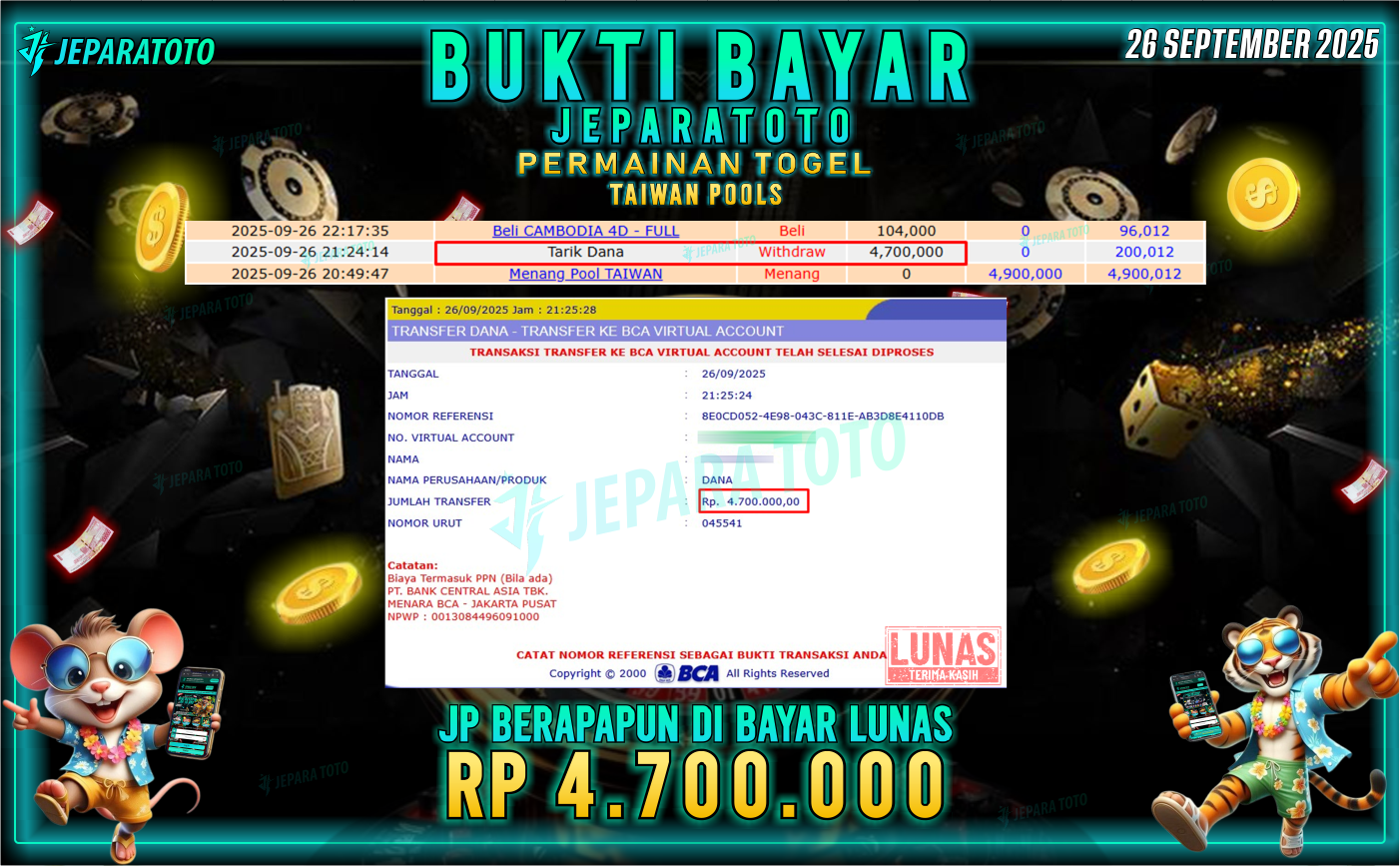 BUKTI KEMENANGAN MEMBER JEPARATOTO | TAIWAN POOLS