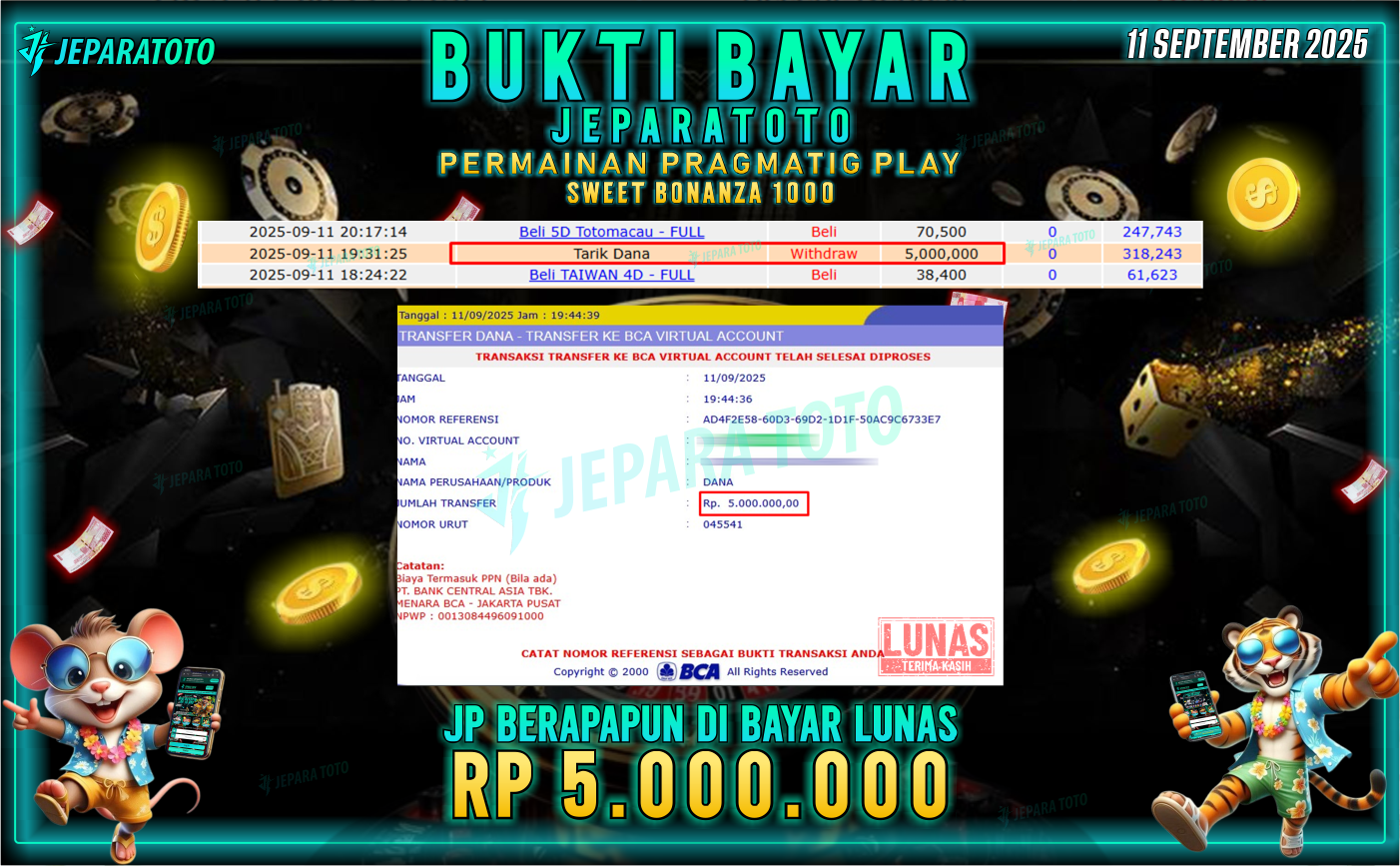 BUKTI KEMENANGAN MEMBER JEPARATOTO | SWEET BONANZA 1000