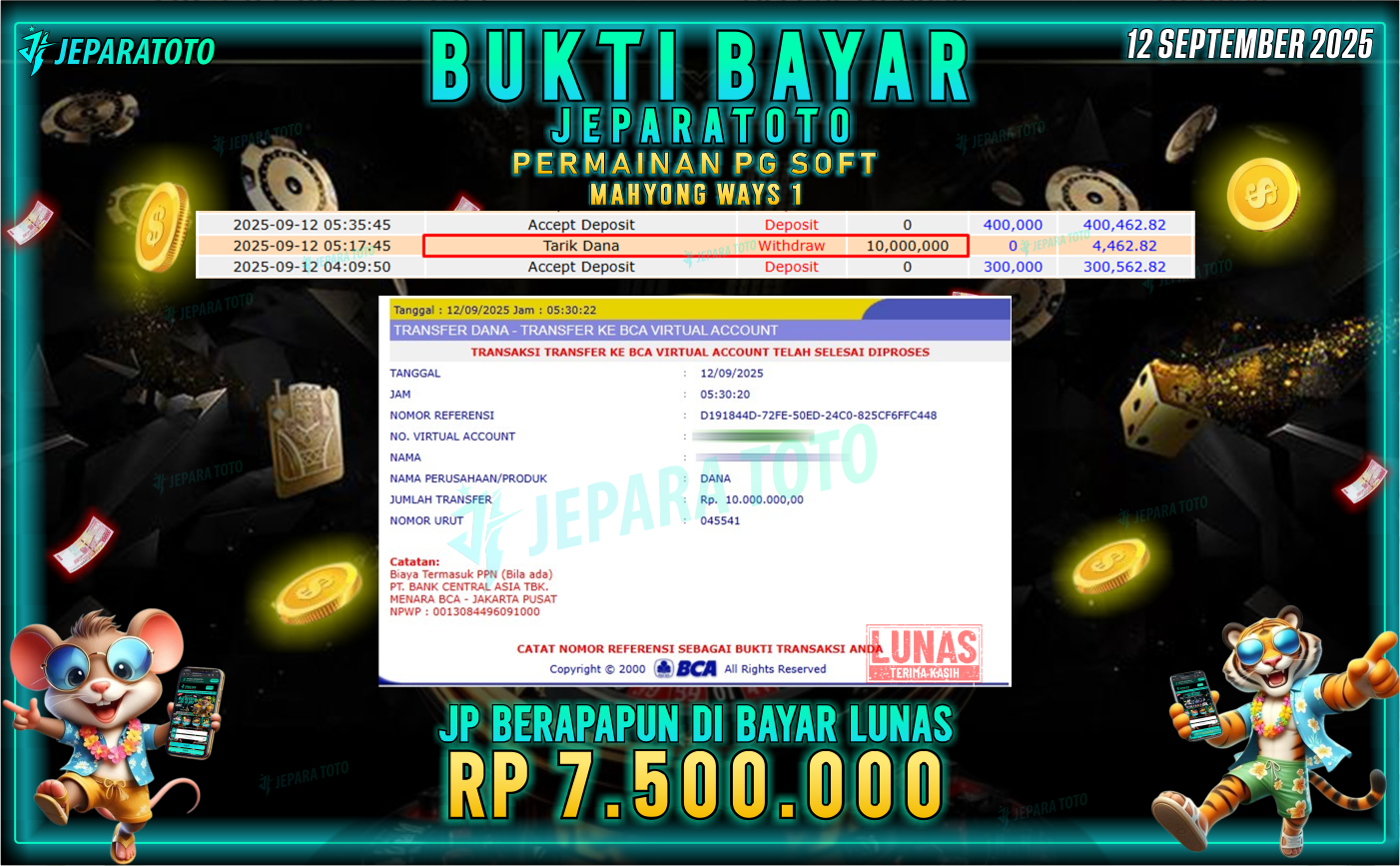 BUKTI KEMENANGAN MEMBER JEPARATOTO | MAHYONG WAYS 1