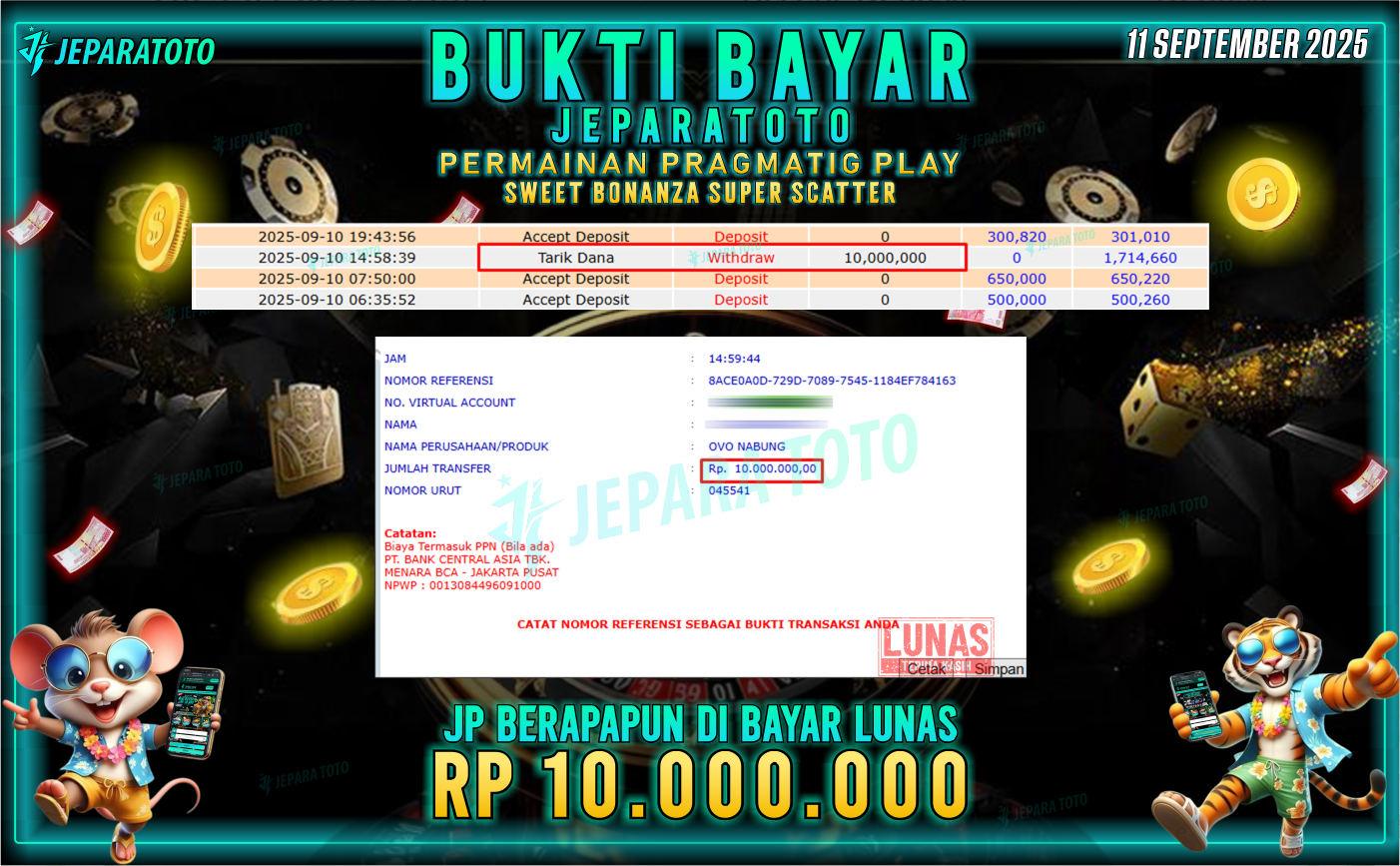 BUKTI KEMENANGAN MEMBER JEPARATOTO | SWEET BONANZA SUPER SCATTER