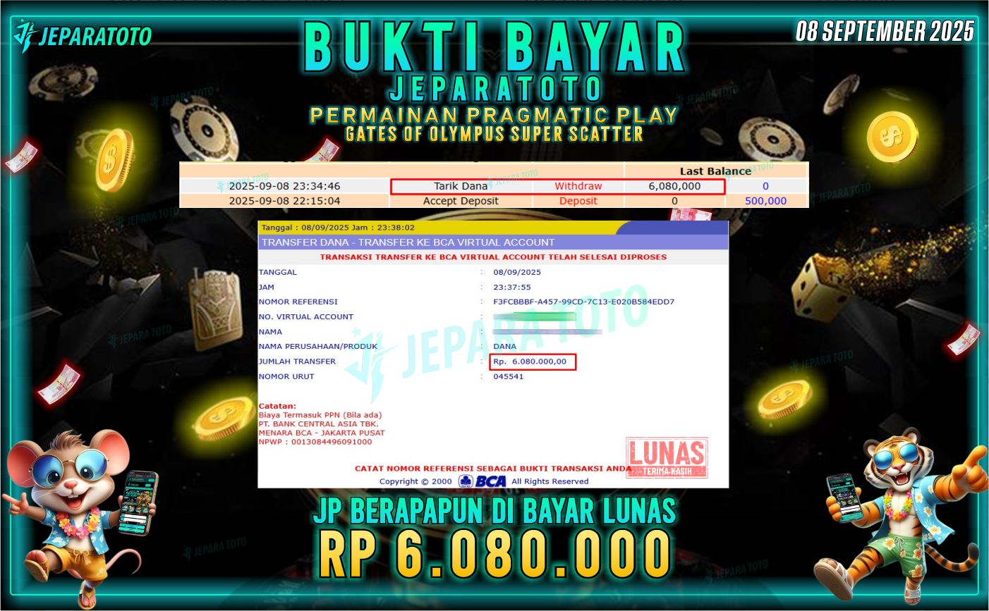 BUKTI KEMENANGAN MEMBER JEPARATOTO | GATES OF OLYMPUS SUPER SCATTER