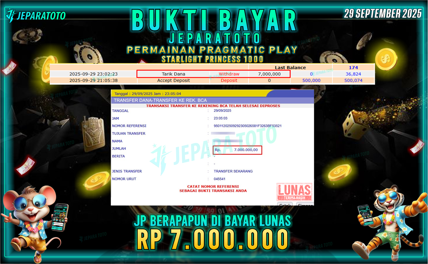 BUKTI KEMENANGAN MEMBER JEPARATOTO | STARLIGHT PRINCESS 1000