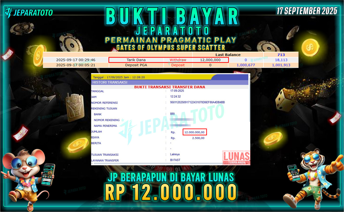 BUKTI KEMENANGAN MEMBER JEPARATOTO | GATES OF OLYMPUS SUPER SCATTER
