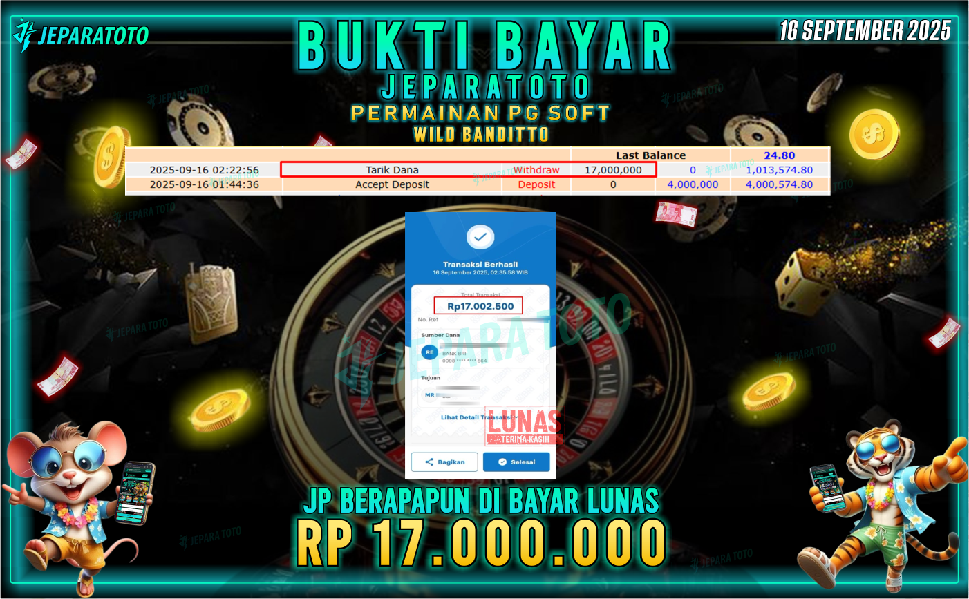 BUKTI KEMENANGAN MEMBER JEPARATOTO | WILD BANDITTO