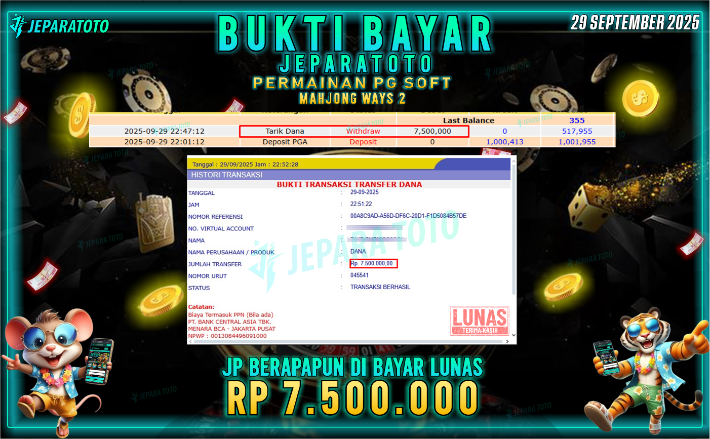 BUKTI KEMENANGAN MEMBER JEPARATOTO | MAHJONG WAYS 2
