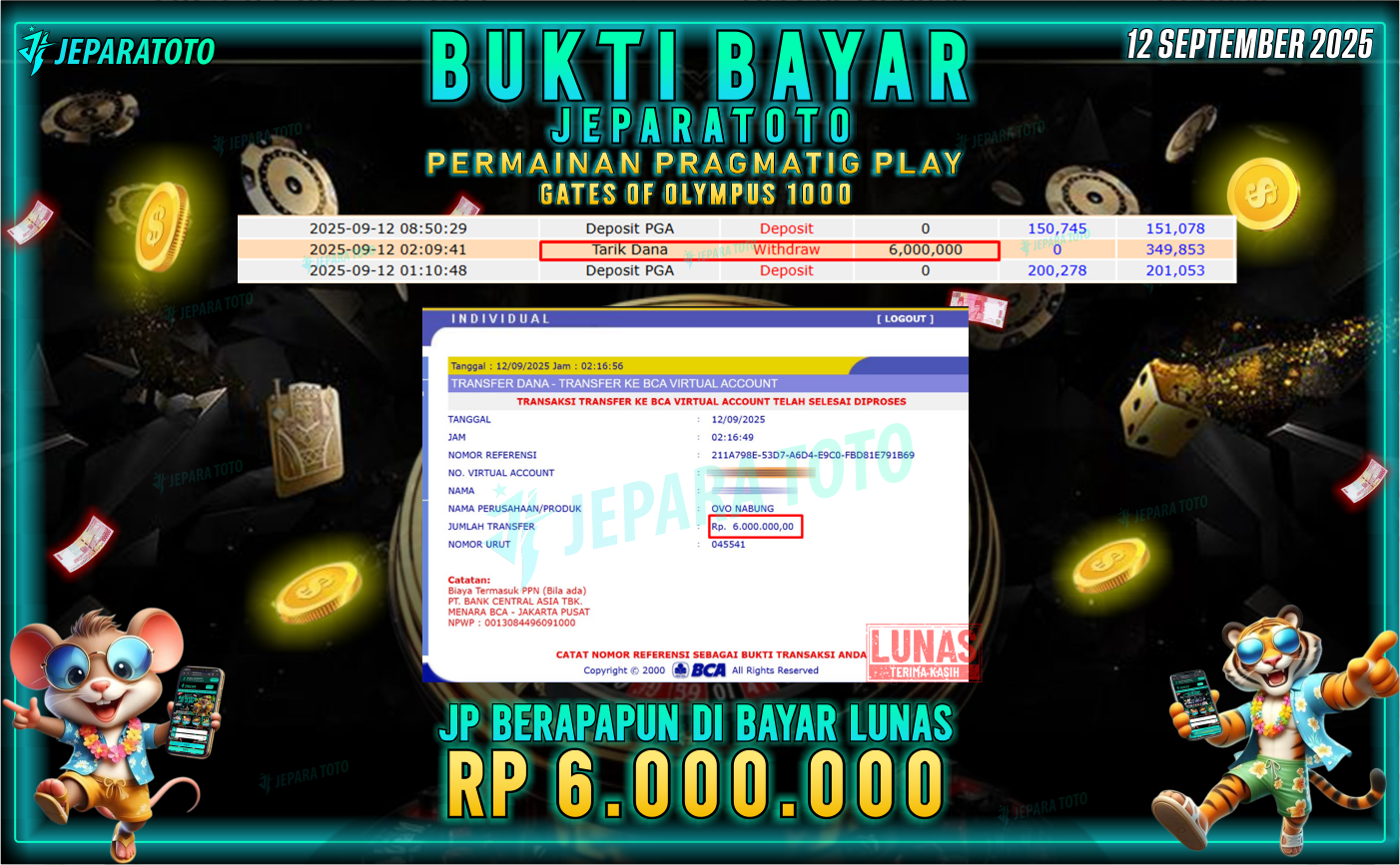 BUKTI KEMENANGAN MEMBER JEPARATOTO | GATES OF OLYMPUS 1000