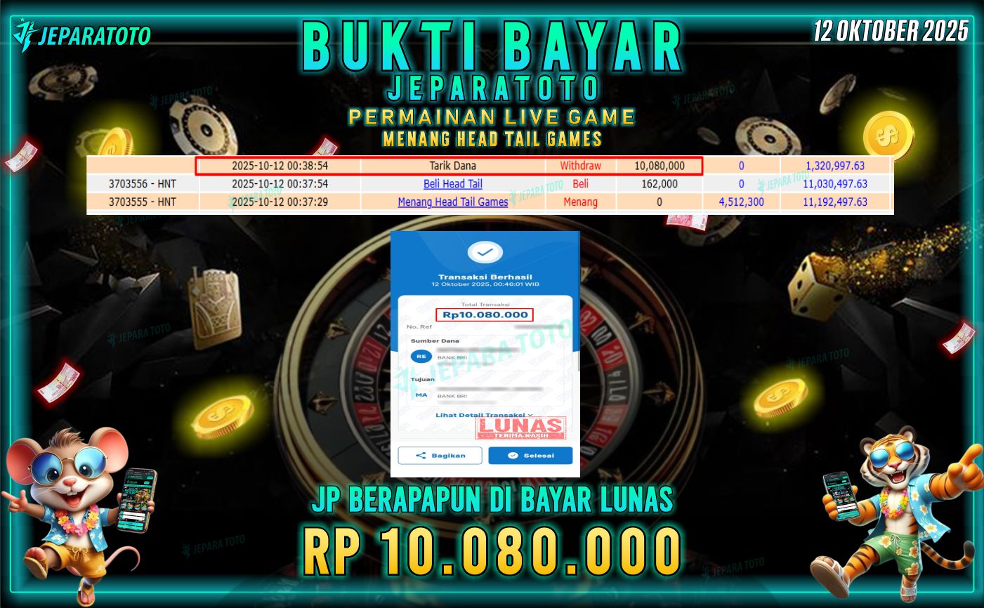 BUKTI KEMENANGAN MEMBER JEPARATOTO | HEAD  TAIL GAMES