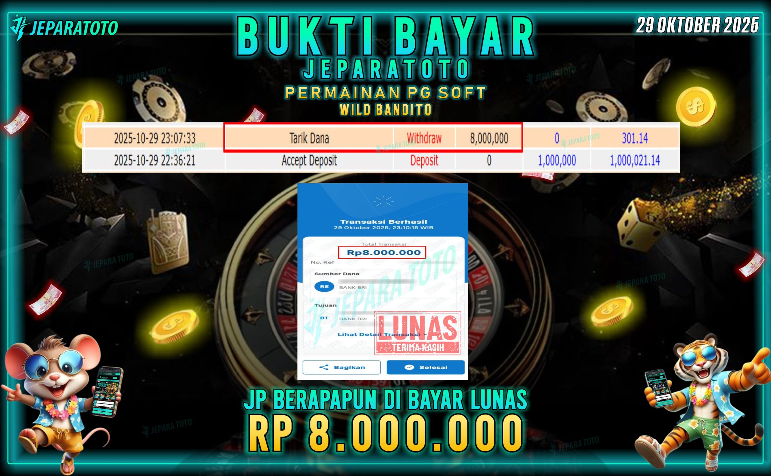 BUKTI KEMENANGAN MEMBER JEPARATOTO | WILD BANDITO