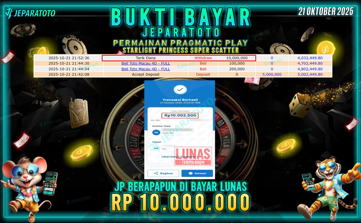 BUKTI KEMENANGAN MEMBER JEPARATOTO | STARLIGHT PRINCESS SUPER SCATTER