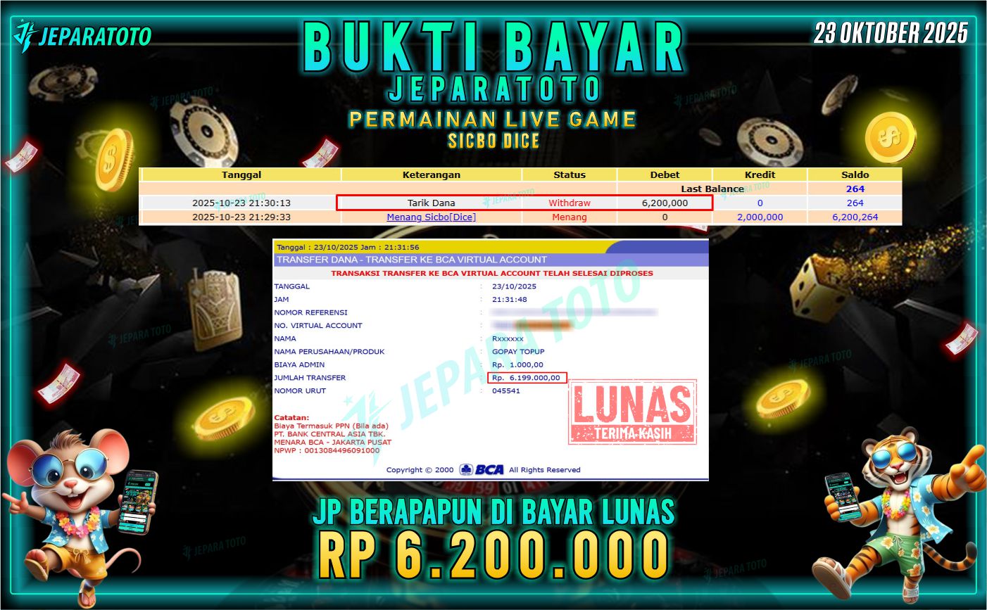 BUKTI KEMENANGAN MEMBER JEPARATOTO | SICBO DICE