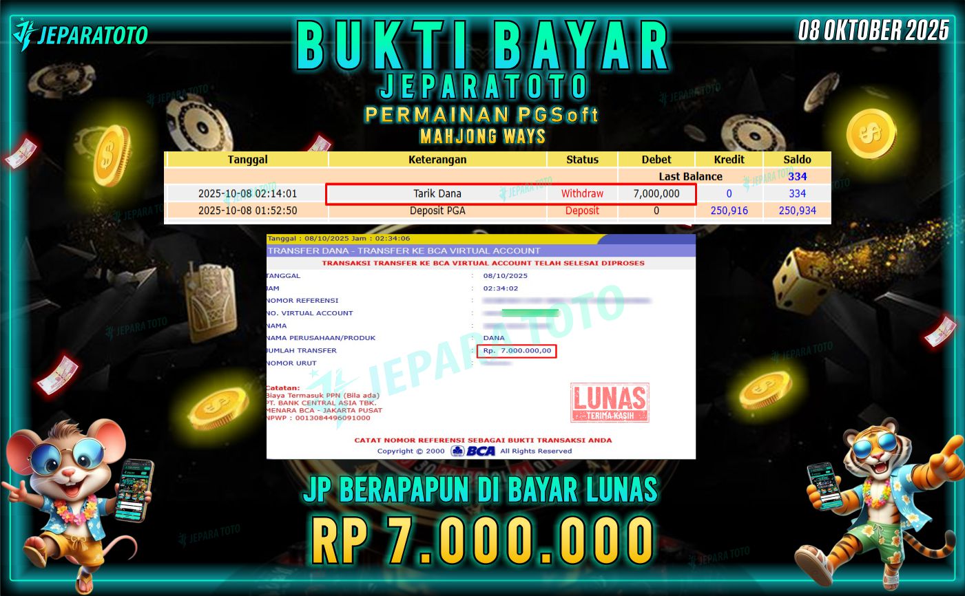 BUKTI KEMENANGAN MEMBER JEPARATOTO  MAHJONG WAYS