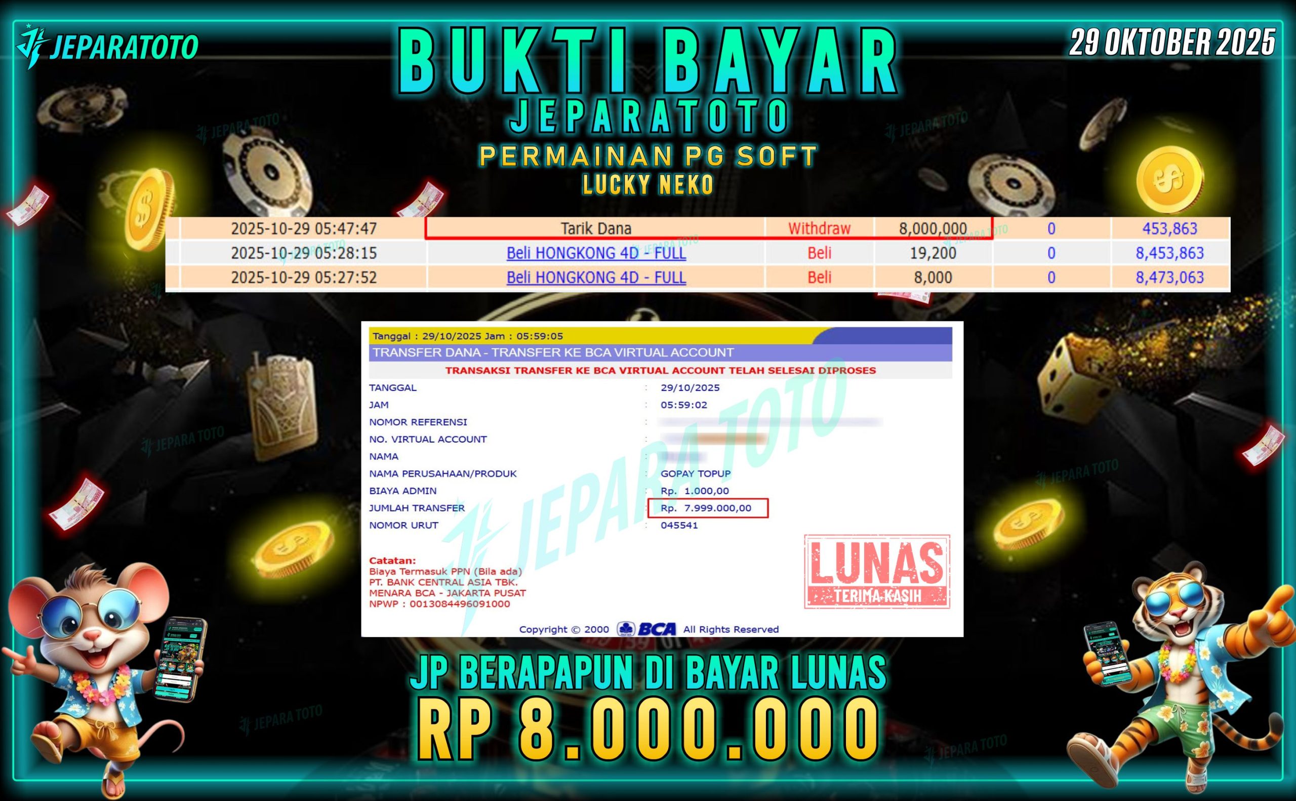 BUKTI KEMENANGAN MEMBER JEPARATOTO | LUCKY NEKO