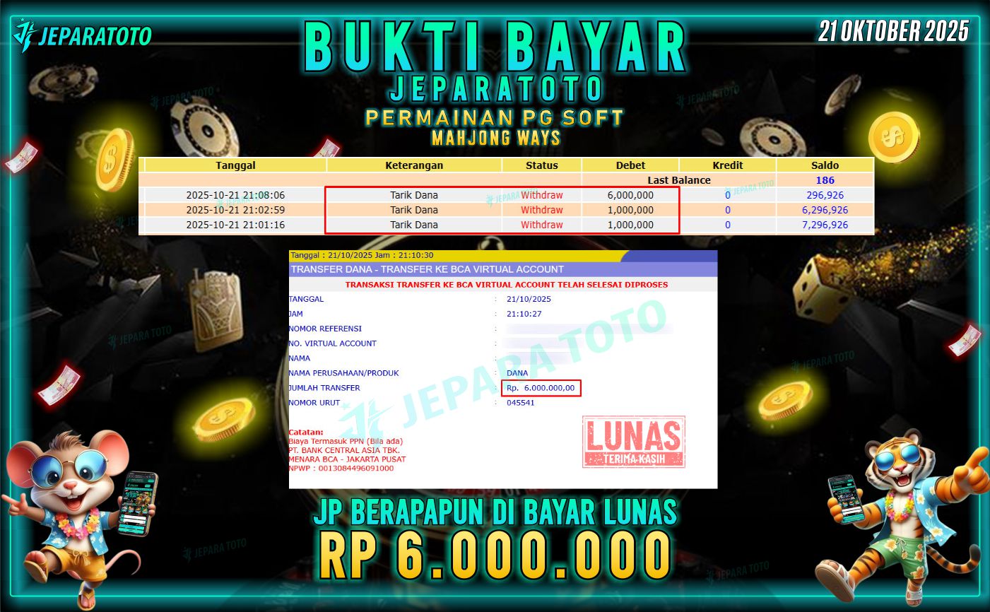 BUKTI KEMENANGAN MEMBER JEPARATOTO | MAHJONG WAYS