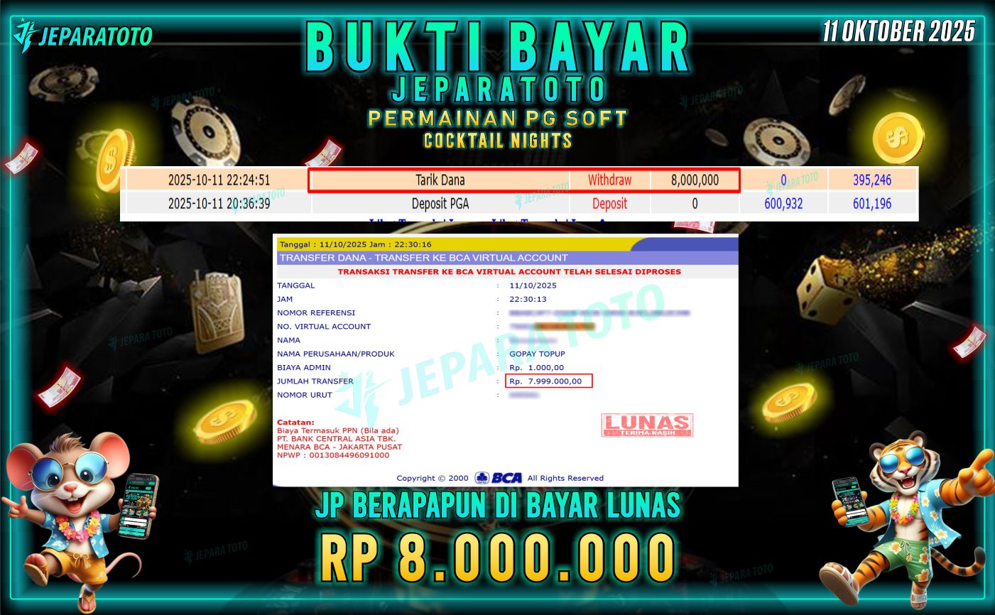 BUKTI KEMENANGAN MEMBER JEPARATOTO | COCKTAIL NIGHTS