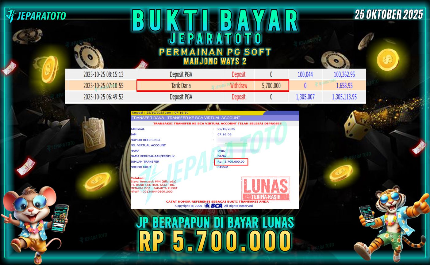 BUKTI KEMENANGAN MEMBER JEPARATOTO |  MAHJONG WAYS 2