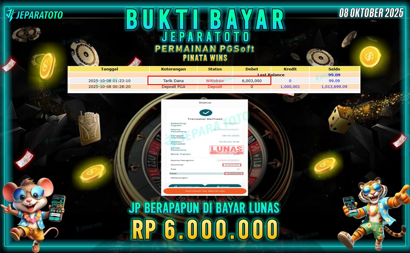 BUKTI KEMENANGAN MEMBER JEPARATOTO PINTA WINS