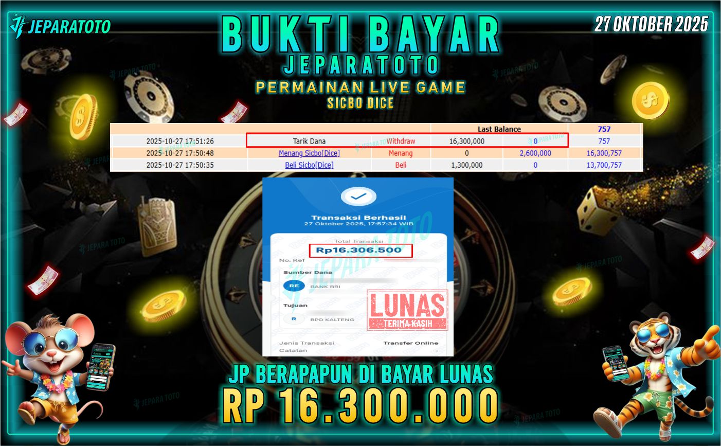 BUKTI KEMENANGAN MEMBER JEPARATOTO | SICBO DICE