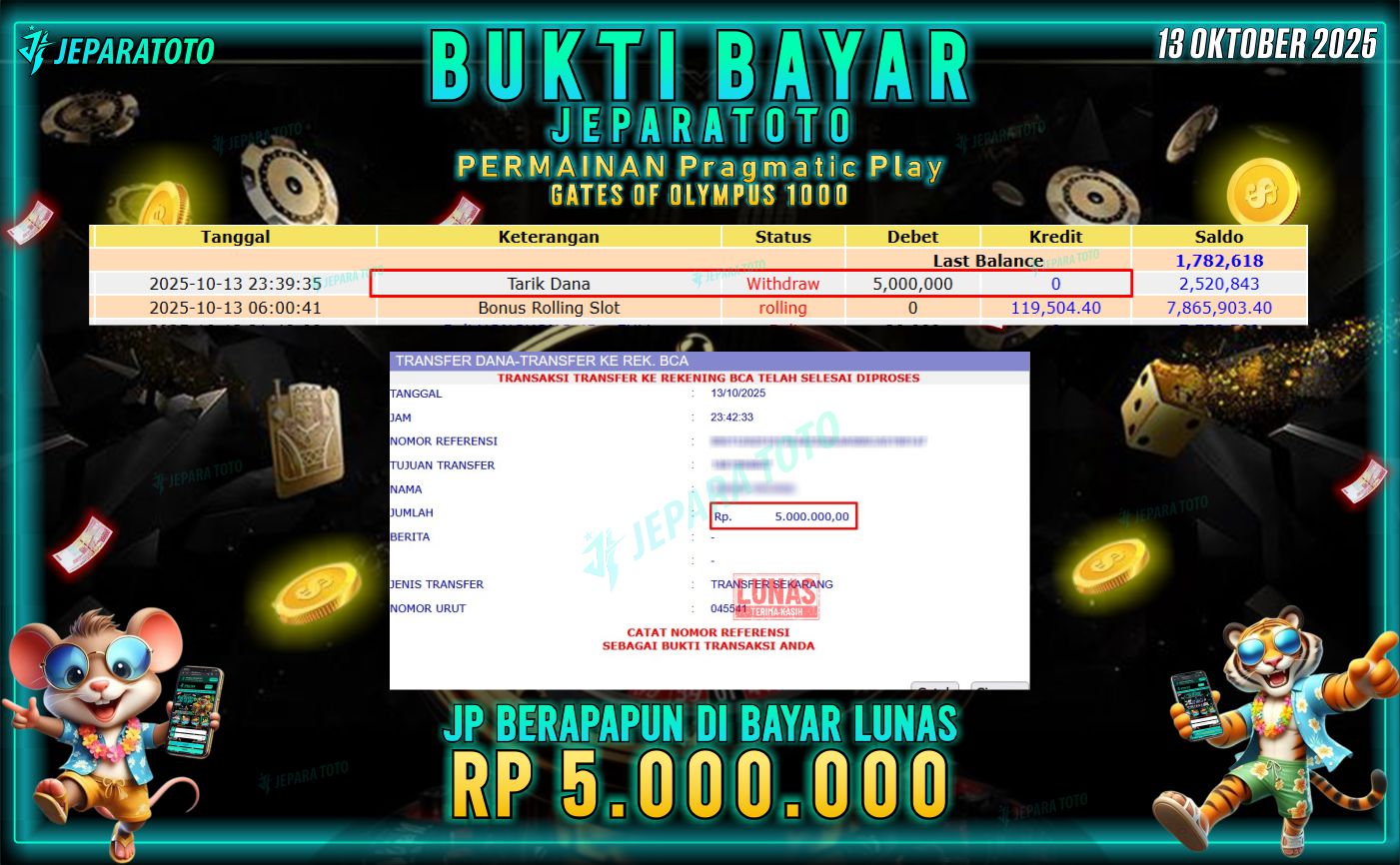 BUKTI KEMENANGAN MEMBER JEPARATOTO | GATES OF OLYMPUS 1000